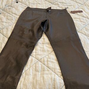 Women's Black  Leather Straight Leg Pants